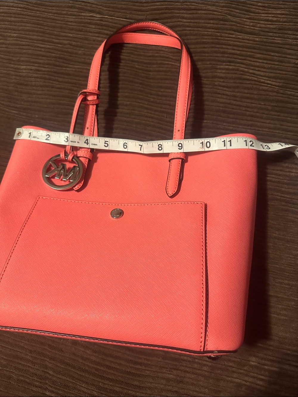 Michael Kors Coral Pink Leather Tote with Front Pocket - Picture 12 of 14